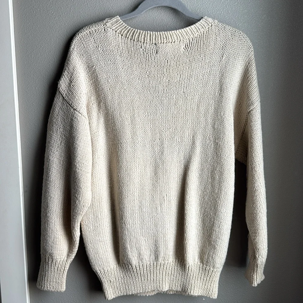 The heirloom collection, deer monogrammed vintage crew neck, cream, size small.